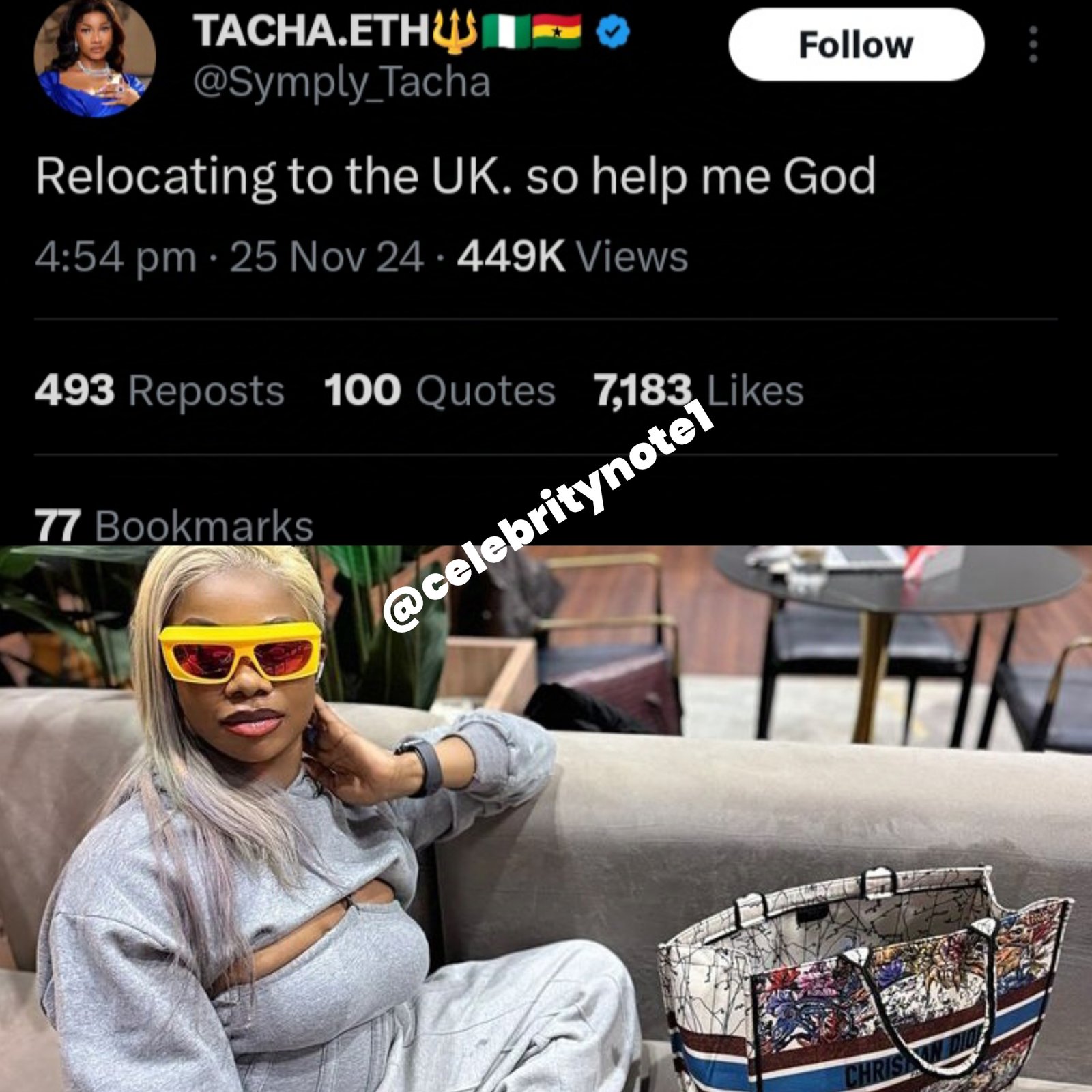 Tacha relocates to the Uk