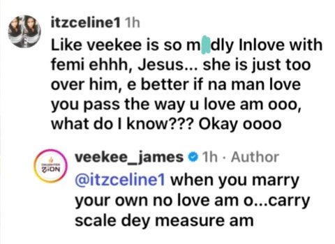 Veekee James comment